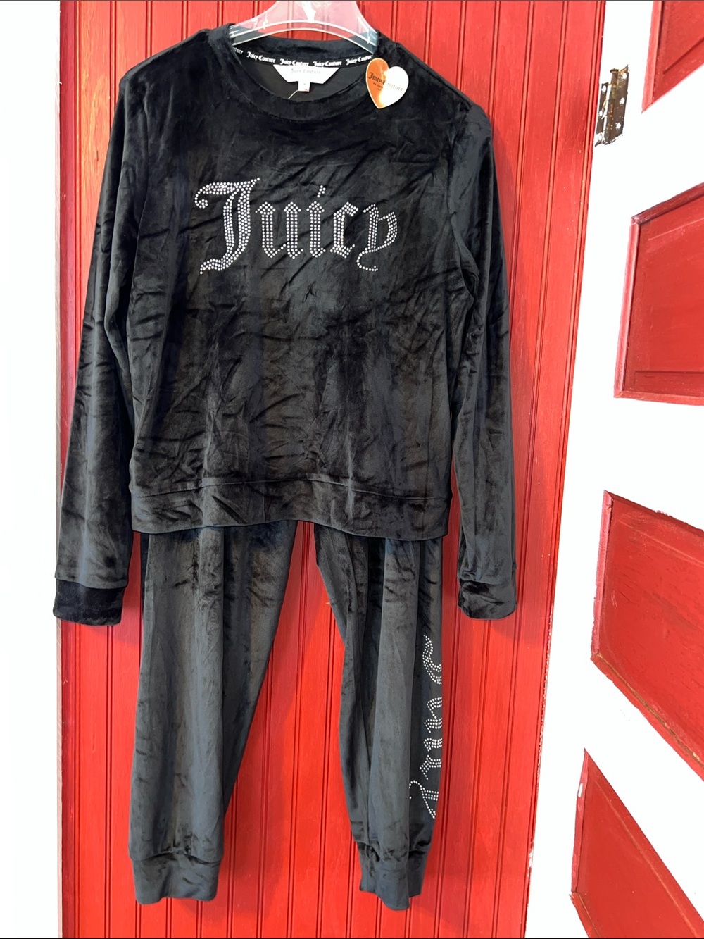 Juicy Couture Black Velour Rhinestone Logo Pajama Set Size M